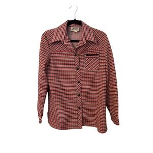 Vintage Joyce Red Black Houndstooth Knit Button Down Jacket 70s